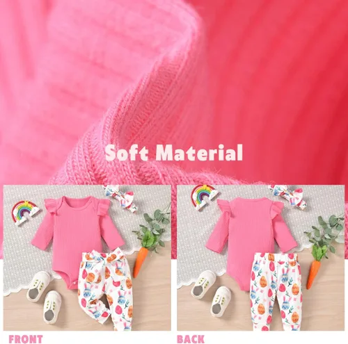 Vista 5 de Aalizzwell Conjunto de mameluco acanalado para bebé recién nacido prematuro para otoño e invierno