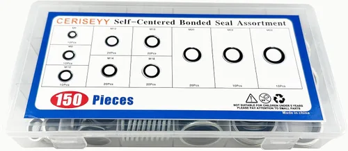 Vista 7 de Kit surtido de juntas de sello unido autocentrado automotriz, 150 piezas, kit surtido de arandelas de aceite de sello unido (150 piezas)