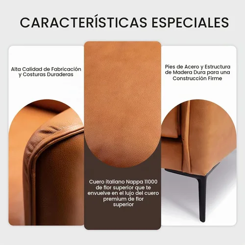 Vista 6 de Valencia Jasper - Sofá biplaza de cuero completo de 60 pulgadas, sofá de cuero de mediados de siglo con 2 almohadas para muebles de sala de estar