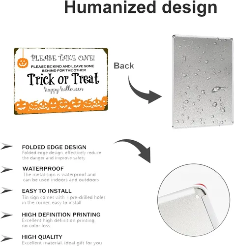 Vista 3 de Letrero de hojalata con texto en inglés «Please Take One Be Kind and Leave Some Behind for the Other Trick or Treaters»