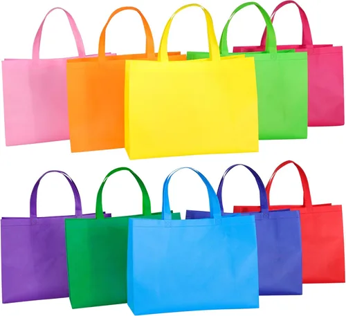 Vista 8 de Bolsos de asas no tejidos grandes, bolsos de compras reutilizables del arco iris de 15,7" para los comestibles