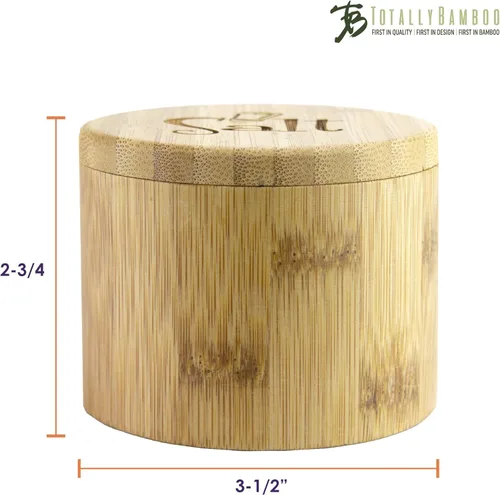 Vista 6 de Totally Bamboo Salero de almacenamiento de bambú con tapa giratoria magnética, grabado con sal en la tapa, capacidad de 6 onzas