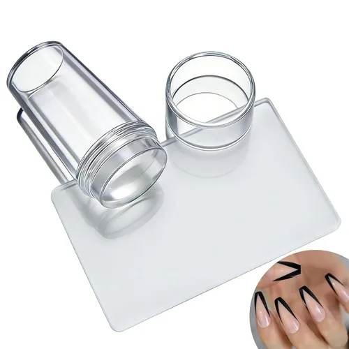 Vista 5 de 2 juegos de sellos de arte de uñas de doble cara de silicona transparente con raspador, kit de estampado de arte de uñas transparente francés