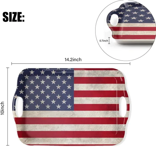 Vista 5 de Bandeja de Servir Bandeja Decorativa con Asas Bandejas de Servir Multiuso Rectangulares para Restaurante, Fiestas, Mesa de Café, Cocina - Bandera
