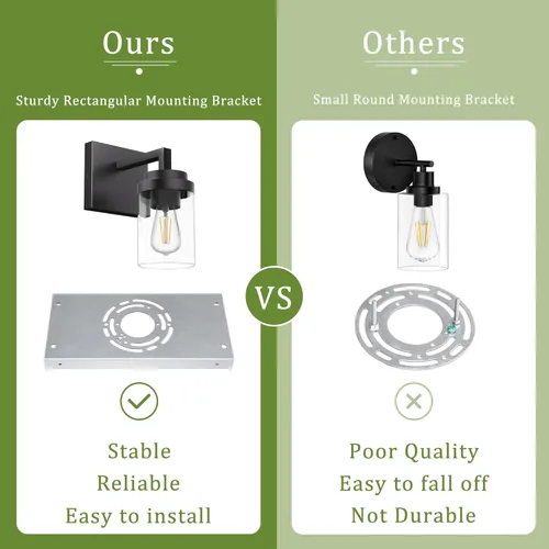 Vista 6 de Espird Juego de 2 apliques de pared negros mate, con pantalla de cristal transparente, lámpara de montaje en pared para dormitorio, espejo y sala