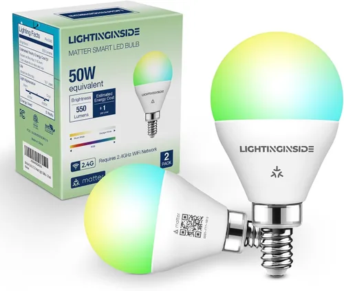 Lightinginside Matter E12 Bombillas Inteligentes 50W Equivalente 5W 550LM, Compatible con Alexa/Siri/Apple Home/Google Home/SmartThings, Bombilla de