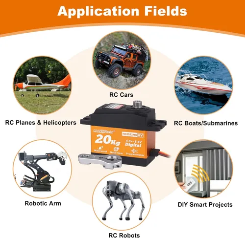 Vista 7 de HobbyPark Servo Impermeable 20KG Servo Motor de Alto Par RC Servo de Engranaje Metálico Servo Digital con Cuerno de Servo 25T para 1/10 1/12 RC