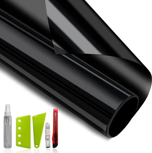 Vista 10 de Película opaca total para ventana, 100 % bloqueo de luz, tinte de ventana, adherencia estática, bloqueo solar, control de calor, anti rayos UV, Negro