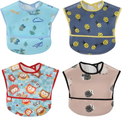 Vista 20 de Baberos para bebé impermeables, babero para niños pequeños - Babero de alimentación con bolsillo para bebé niño niña lavable 6-36M
