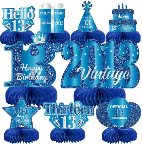 Vista 21 de 9 piezas de decoración de cumpleaños negro dorado 16 centros de mesa de panal para niños y niñas, centros de mesa de feliz cumpleaños 16