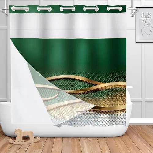 Vista 831 de Shrahala Father and Child Embracing No Hooks Shower Curtain with Snap in Liner Set, Tender Moment Captured Bathroom Décor Polyester Fiber Waterproof