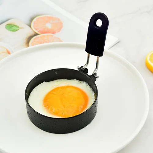 Vista 9 de Anillo de huevo antiadherente de 3.5 pulgadas (rojo) con mango de silicona, molde de huevo para sándwiches de desayuno