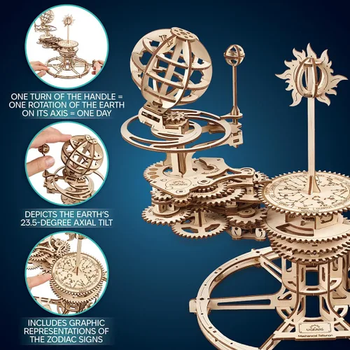 Vista 4 de UGEARS Rompecabezas mecánico Tellurion 3D - Rompecabezas de madera 3D para adultos, kit de maqueta del sistema solar, kits de modelo de madera