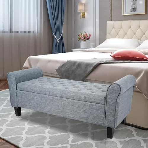 Vista 40 de Babion Banco otomano de almacenamiento con brazos, banco de extremo de cama para dormitorio, banco de almacenamiento con botones para entrada, sala