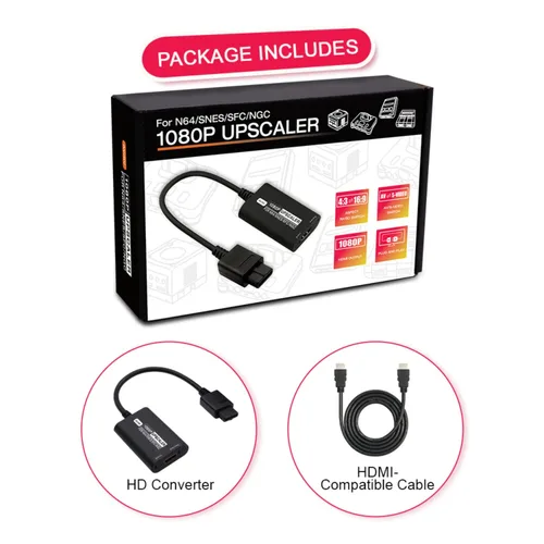 Vista 6 de Adaptador HDMI N64SNESSFCNGC 1080P Compatible con interruptor 16943 e interruptor de señal AVS-vdieo, adaptador de videojuegos Plug & Play sin