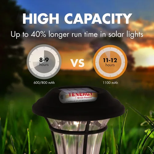 Vista 3 de Tenergy AA Premium NiCd - Baterías recargables de 1100 mAh 1.2 V para luces solares, luces de jardín, 8