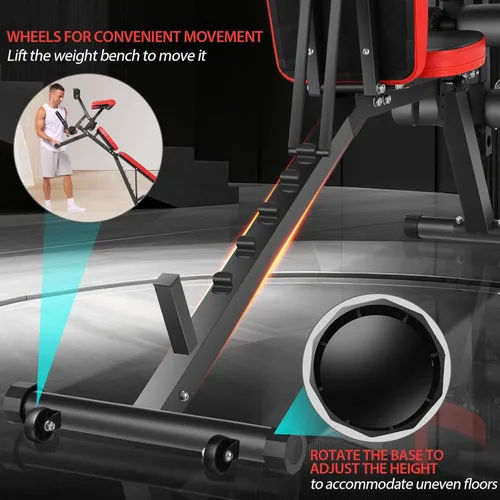 Vista 5 de OPPSDECOR Adjustable Weight Bench with Leg Extension and Leg Curl, 800 LBS Heavy Duty Workout Bench for Home Gym, Preacher Curl Bench with Wheels