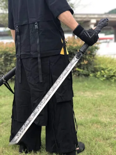 Vista 2 de Loong Saber (hoja de acero de alto carbono forjada, accesorios de aleación) cortar el árbol, espada china