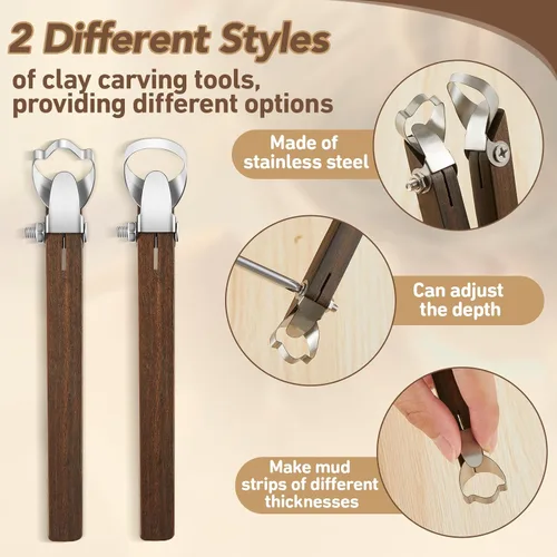 Vista 3 de Therwen 2 piezas de espátula de escultura, herramienta de tallado de cerámica, forma de mango de taza de cerámica, herramienta extrusora de arcilla
