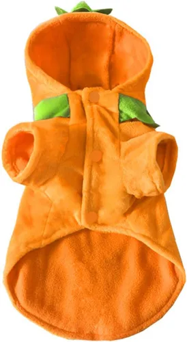 Vista 5 de Disfraz de calabaza de Halloween para perro, gato, trajes de cosplay para mascotas, ropa de forro polar con capucha, suéter, abrigo, disfraces