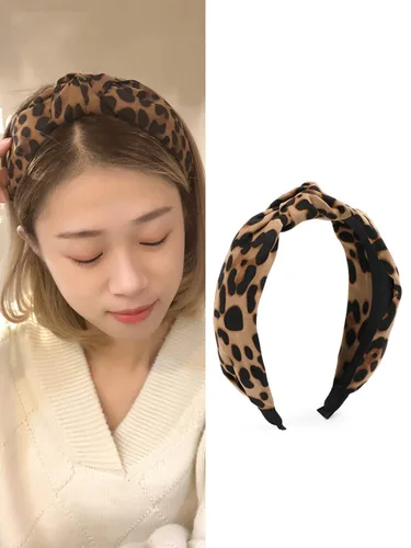 Vista 2 de Diadema con estampado de leopardo para mujeres y niñas, diademas de lazo ancho con nudo y estampado de leopardo, diadema de guepardo, accesorios
