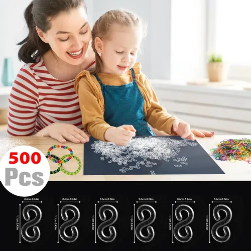 Vista 2 de Clips S, 500 piezas en caja, transparentes, clips de banda de plástico de goma, pulseras kit de recarga de bricolaje, recambios de conectores