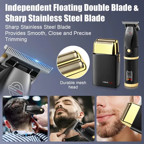 Vista 2 de HIENA PRO Kit de recortadora de pelo y afeitadora de papel de aluminio para hombres, peluqueros profesionales inalámbricos con pantalla LCD