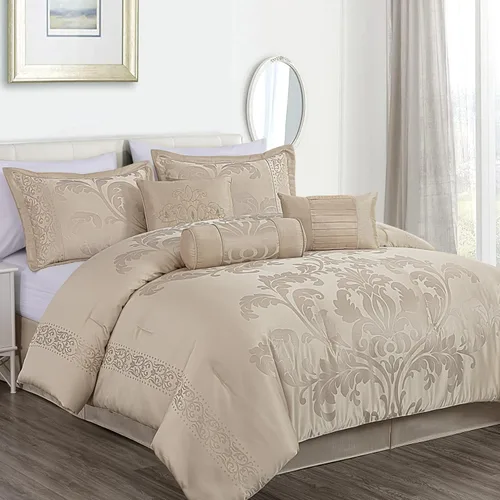 Vista 10 de Chezmoi Collection Juego de edredón floral de jacquard Royale de 7 piezas, matrimonial/doble, negro/dorado