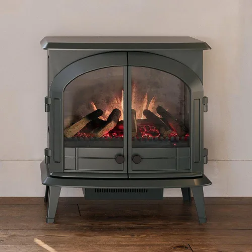 Vista 10 de Modern Ember Harlowe - Estufa Calentadora de Chimenea Eléctrica Independiente en Crema con Cama de Brasas Multicolor Tecnología Inteligente