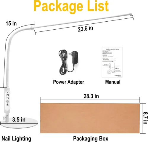 Vista 8 de CGBE Lámpara de escritorio LED: lámpara de uñas ajustable de 360° para escritorio con 3 modos de color y 5 niveles de brillo, lámpara de uñas