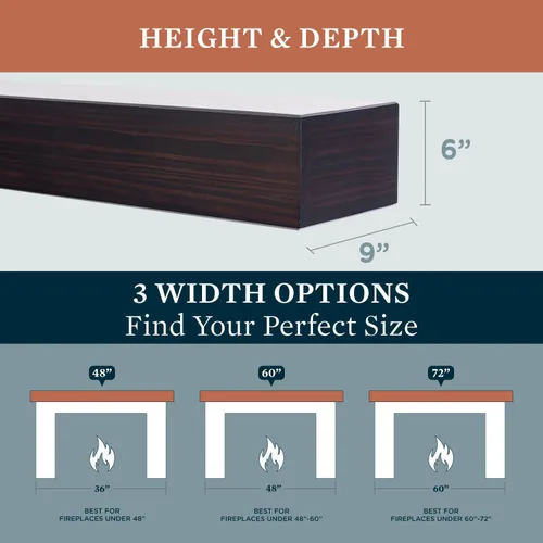 Vista 3 de MANTELSDIRECT Houston - Estante flotante de madera con compartimento de almacenamiento oculto, grano de café de 60 pulgadas, hermoso estante rústico