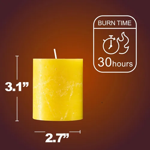 Vista 5 de SPAAS - Juego de 4 velas rústicas de pilar amarillas – Velas decorativas de 2.7 x 3 pulgadas – Velas de pilar rústicas sin perfume sin olor