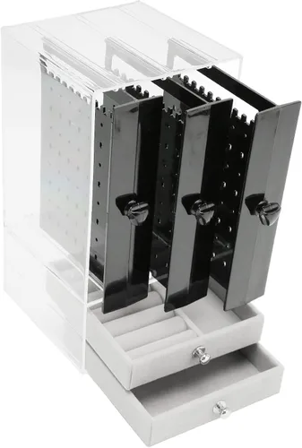 Vista 5 de RXMORI Caja de almacenamiento de pernos prisioneros tipo cajón, caja de protección de pendientes flocado, soporte colgante a prueba de polvo