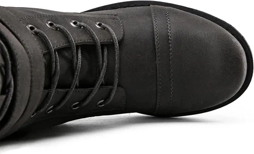 Vista 6 de GLOBALWIN Botas altas de media pantorrilla hasta la rodilla para mujer, botas de combate elegantes con cordones para mujer, tacón bajo