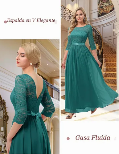 Vista 3 de BeryLove Vestido formal de manga larga para mujer, invitada de boda, madre Rubor