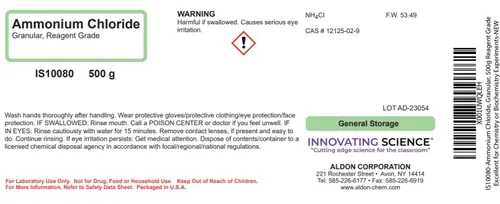 Vista 4 de Cloruro de amonio, granular, 17.64 oz - Grado reactivo - Excelente para experimentos de química o bioquímica - The Curated Chemical Collection by