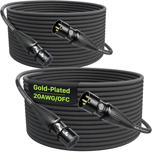 Vista 8 de Cables XLR 25 pies 2 Pack, 20 AWG, Cable de micrófono trenzado de nylon reforzado con Kevlar, Conectores Rean chapados en oro profesionales