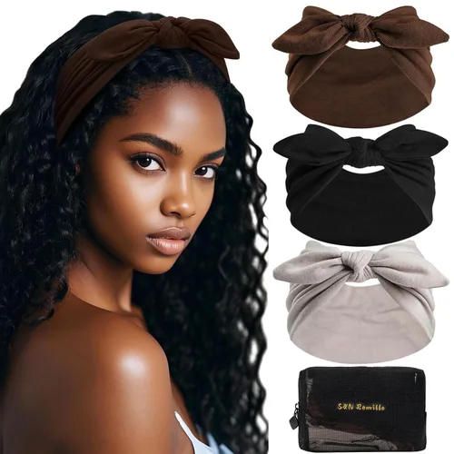 Vista 14 de S&N Remille Diademas anchas para mujer, banda para el cabello grande, diadema elástica antideslizante, accesorios con nudos torcidos, accesorios