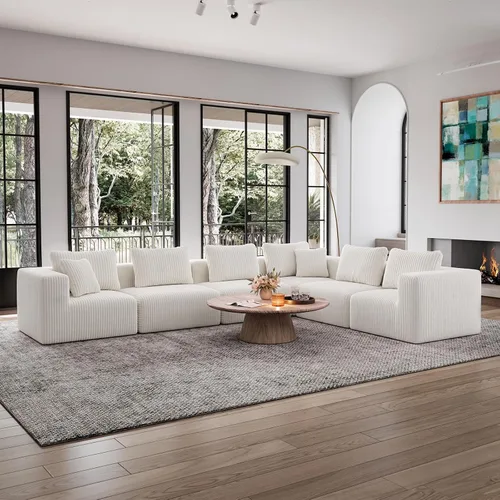 Vista 36 de Avenco Sofá seccional modular de 6 asientos de 141 pulgadas, tela de pana Negro