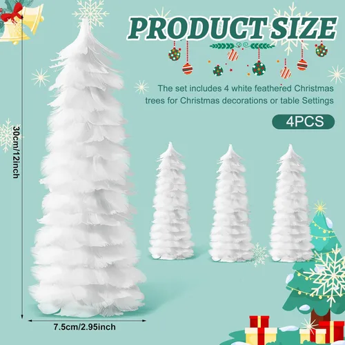Vista 2 de Liliful Árbol de Navidad de plumas blancas con puntas de purpurina de 12 pulgadas, árbol de Navidad, decoración de mesa, centros de mesa
