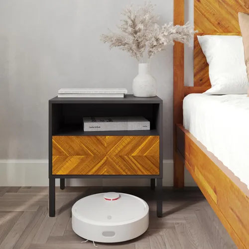 Vista 25 de Bme Lyra Mesita de noche, mesa auxiliar de madera maciza, fácil montaje, con 2 cajones de almacenamiento para sala de estar y dormitorio, moderna