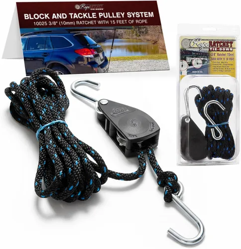 Rope Ratchet Sistema de polea de bloque y aparejos de 3/8", Polipasto ajustable para equipo de elevación, Plataforma de utilidad al aire libre para