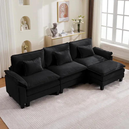 Vista 16 de URRED Oversized Modular Sectional Sofa, 87" L Shaped Modern Comfy Cloud Couch with Movable Ottoman & Pillows, Deep Seat Couches for Living Room