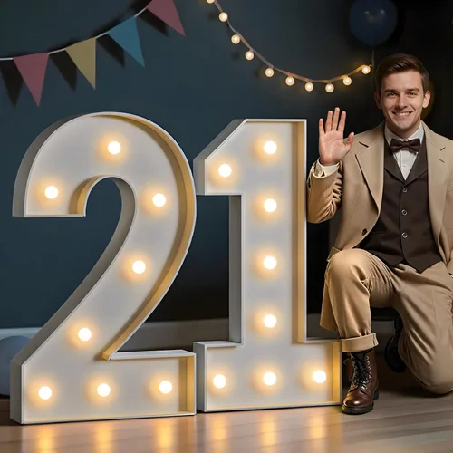 Vista 43 de Imprsv Números de marquesina iluminados de 3 pies para decoraciones de fiesta de cumpleaños 50, números de mosaico para globos, marco de globos