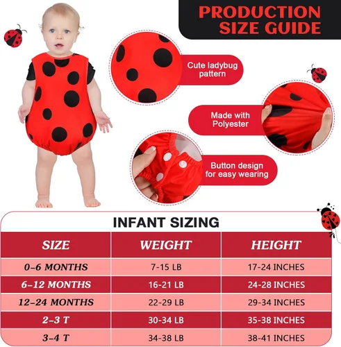 Vista 3 de Liitrsh Disfraz de mariquita para bebé, disfraz de animal para carnaval, Mardi Gras, Día Mundial del Libro de Halloween