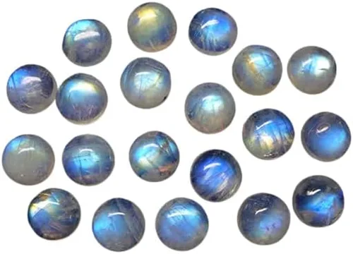 Cabujón de piedra lunar arco iris natural piedra lunar suave cabujones redondos arcoíris piedra lunar cabujones de piedras preciosas de 0.472 in 2
