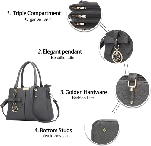 Vista 3 de KKXIU 3 Zippered Compartments Purses and Handbags for Women Top Handle Satchel Shoulder Ladies Bags