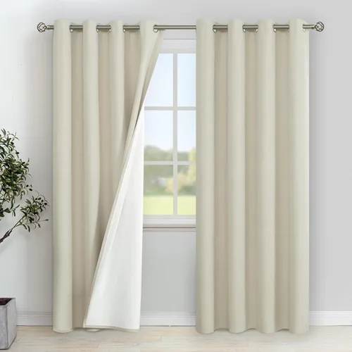 Vista 56 de YoungsTex Cortinas 100% opacas de lino gris claro de 63 pulgadas de largo para dormitorio, oscurecimiento de habitación completa, cortinas