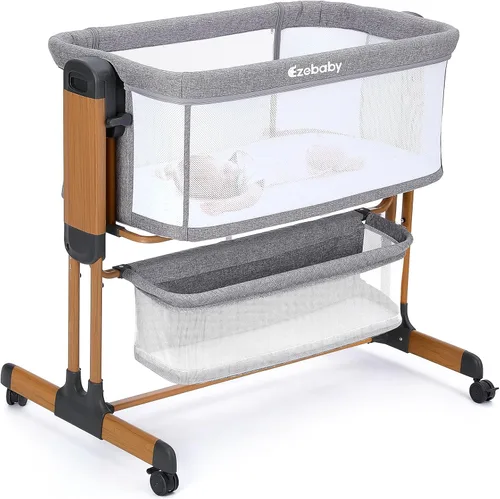Vista 10 de Ezebaby Moisés de bebé 3 en 1, Moisés mecedores para bebé junto a la cama, Cuna portátil ajustable para recién nacido e infante con ruedas, cesta