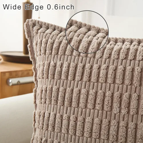 Vista 4 de Juego de 2 fundas de almohada decorativas de 20 x 20 pulgadas para sala de estar, sofá, cama, sofá, funda de cojín cuadrada de pana a rayas bohemias